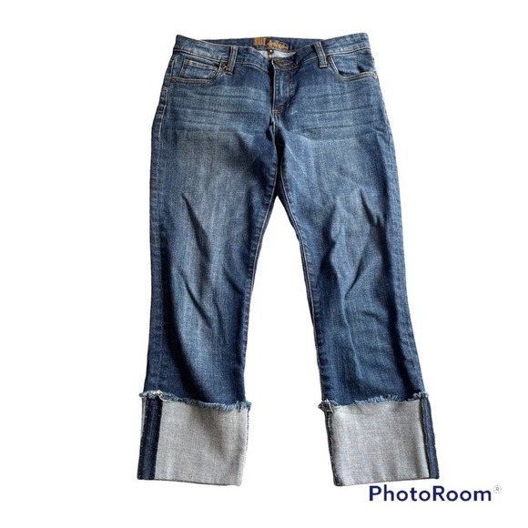 Kut From The Kloth Fray Cuff Cropped Jean Dark Blue Size 4 Catherine Boyfriend - Picture 9 of 9